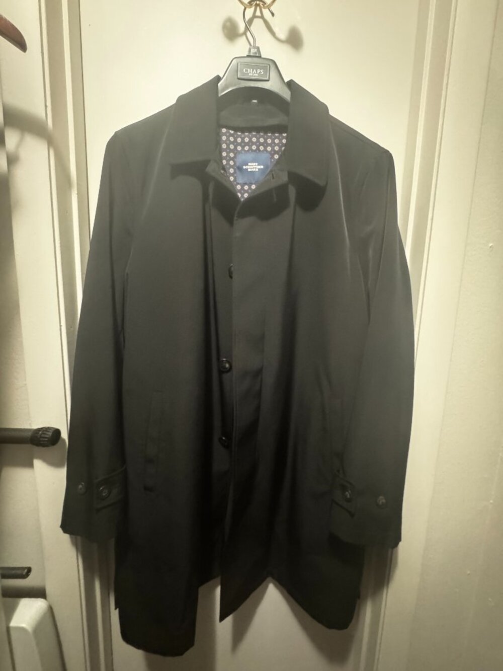 Hart Schaffner Marx Overcoat Mens 46R Water Resistant Wool Liner Smart Car Coat